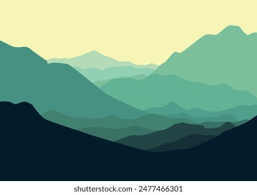 Landscape mountains in nature. Illustration in flat style.