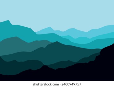 Landscape with mountains panorama. Vector illustration in flat style.