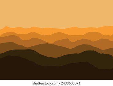 Landscape with mountains panorama Vector illustration in flat style.