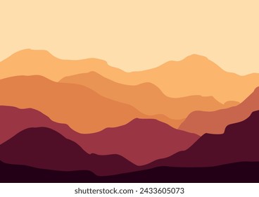 Landscape with mountains panorama Vector illustration in flat style.