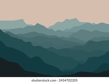 Landscape with mountains panorama. Vector illustration in flat style.