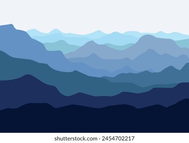 Landscape with mountains panorama. Vector illustration in flat style.