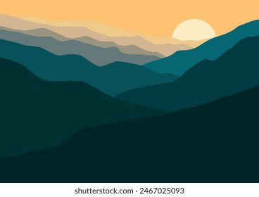 Landscape mountains panorama. Vector illustration in flat style.