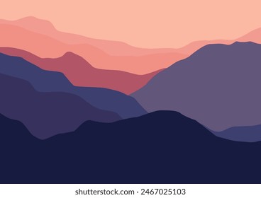 Landscape mountains panorama. Vector illustration in flat style.