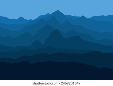Landscape with mountains panorama. Vector illustration in flat style.