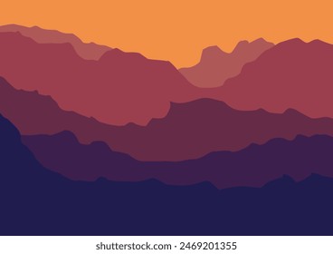 Landscape with mountains panorama. Vector illustration in flat style.
