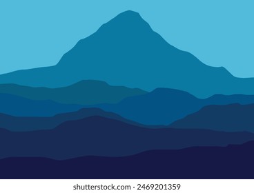 Landscape with mountains panorama. Vector illustration in flat style.