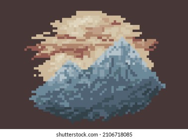 Landscape with mountains in pixel art style