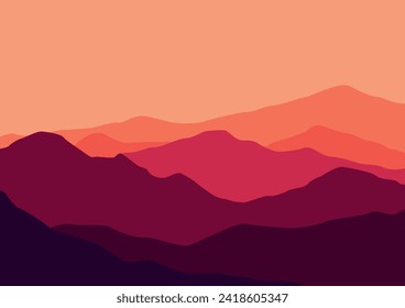 landscape mountains with purple colors. Vector illustration in flat style.