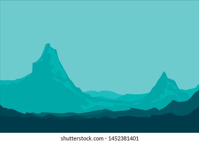 Landscape with mountains in shades of green. Vector illustration.