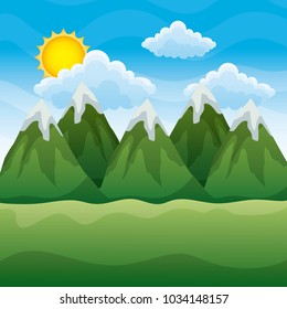 landscape with mountains and shiny sun day picture