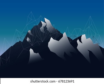 Landscape mountains with shod and geometric lines