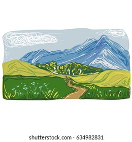 landscape, mountains in sketch style, vector illustration