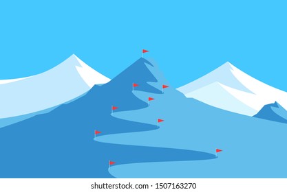 Landscape with Mountains for Skiing and Slalom - Banner with Copy Space at top, Vector illustration with scenic Panorama of Alpine Peak for winter Competitions.