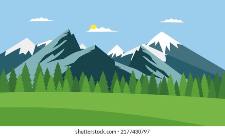 Landscape with mountains and snowy peaks