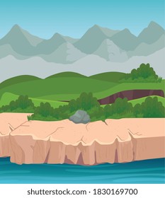 Landscape of mountains stone and river design, nature and outdoor theme Vector illustration