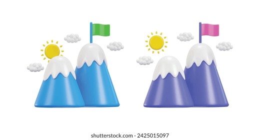 landscape mountains sun clouds environmental concept 3d illustration set