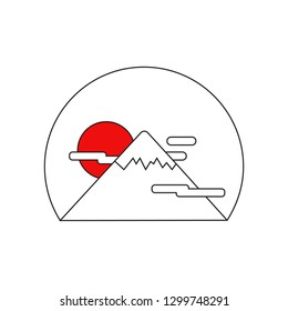 Landscape with mountains and sun. Flat design, vector.