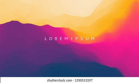 Landscape with mountains and sun. Sunrise. Mountainous terrain. Abstract background. Vector illustration. 