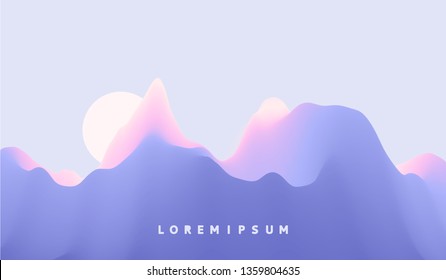 Landscape With Mountains And Sun. Sunrise. Mountainous Terrain. Abstract Background. Vector Illustration. 