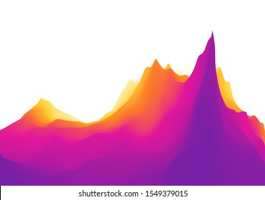 Landscape with mountains and sun. Sunrise. Mountainous terrain. Abstract background. Vector illustration. 