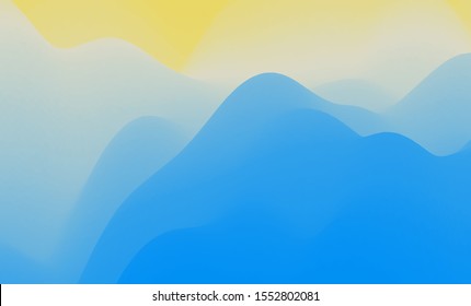 Landscape with mountains and sun. Sunrise. Mountainous terrain. Abstract background. Vector illustration. 