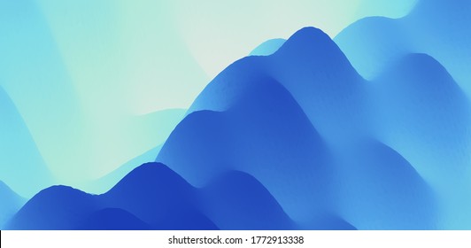 Landscape with mountains and sun. Sunrise. Mountainous terrain. Abstract background. Vector illustration. 