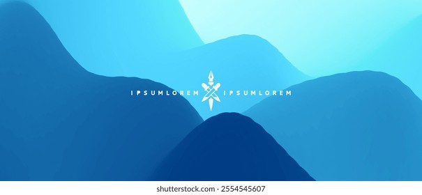 Landscape with mountains and sun. Sunrise. Mountainous terrain. Abstract background. Vector illustration. 
