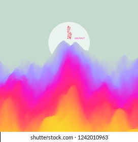 Landscape with mountains and sun. Sunset. Mountainous terrain. Abstract background. Vector illustration. 