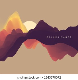 Landscape With Mountains And Sun. Sunset. Mountainous Terrain. Abstract Background. Vector Illustration. 