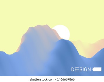 Landscape with mountains and sun. Sunset. Mountainous terrain. Abstract background. Vector illustration. 