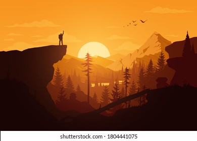 Landscape mountains with sunset sky