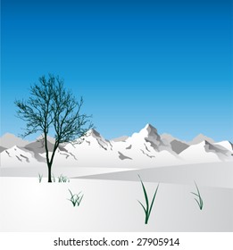 Paisaje con montañas y siluetas de árboles