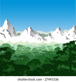 Paisaje con montañas y árboles