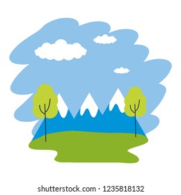 landscape mountains trees peak clouds