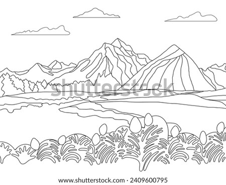 landscape with mountains vector coloring page