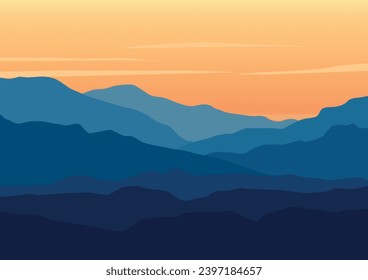 Landscape with mountains. Vector illustration in flat style.