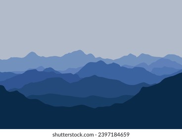 Landscape with mountains. Vector illustration in flat style.