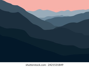 Landscape with mountains. Vector illustration in flat style.