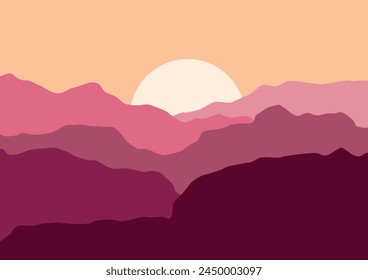 Landscape with mountains. Vector illustration in flat style.