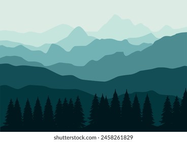 Landschaft mit Bergen. Vektorillustration im flachen Stil.