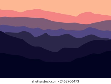 Landscape with mountains. Vector illustration in flat style.