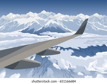 Landscape with mountains, view from airplane