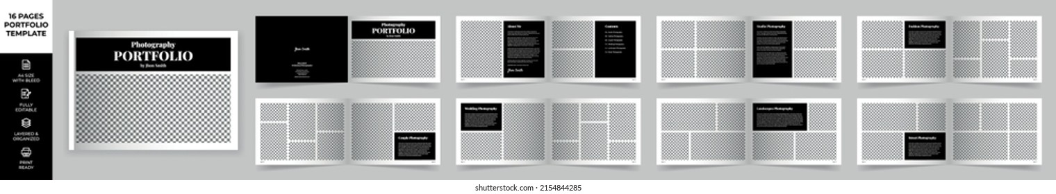 Landscape Multipurpose Modern Portfolio Design Template, Portfolio Layout, Black Photography Portfolio Editorial Template, Black Photography Portfolio, Minimal Magazine Design, Fashion and Look Book