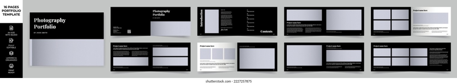 Landscape Multipurpose Modern Portfolio Design Template, Portfolio Layout, Black Photography Portfolio Editorial Template, Black Photography Portfolio, Minimal Magazine Design, Fashion and Look Book