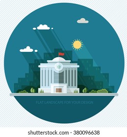 landscape. municipal building, City Hall, the Government, the court background. Flat vector illustration.