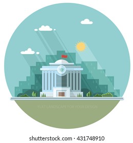  landscape. municipal building, City Hall, the Government, the court on the background. Flat vector illustration.