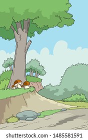 Landscape with mushrooms and trees