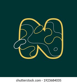 Landscape N letter logo with geology line pattern. Modern font for adventure labels, mountain travel emblem, ecology posters and outdoor sport identity, etc.