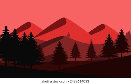 paisaje vista natural de las montañas y siluetas de pino